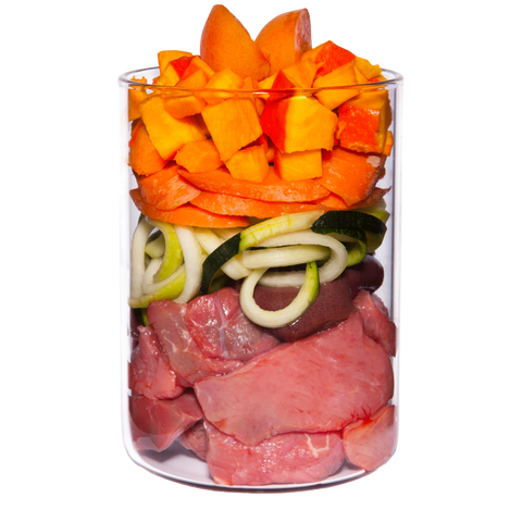 Kaninchen mit Zucchini, Aprikose und Borretsch