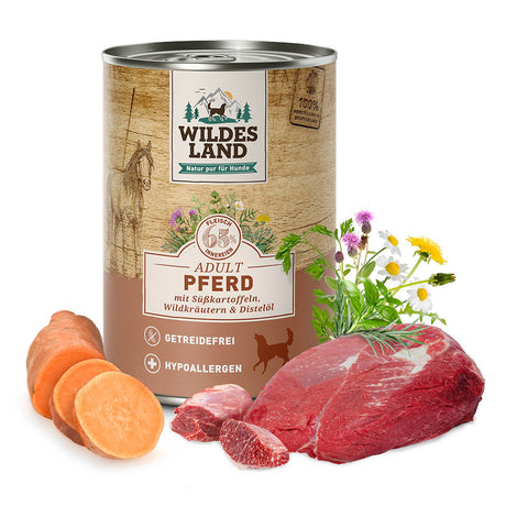 Pferd mit Süßkartoffeln, Wildkräutern und Distelöl