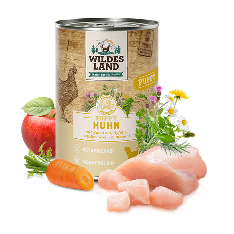 Huhn mit Karotte, Apfel und Wildkräutern