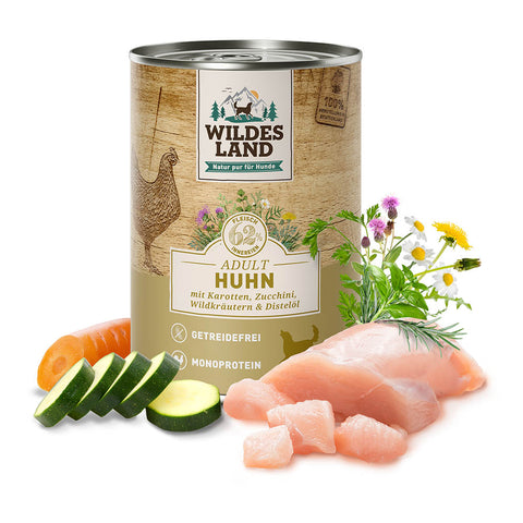 Huhn mit Karotten, Zucchini, Wildkräutern und Distelöl