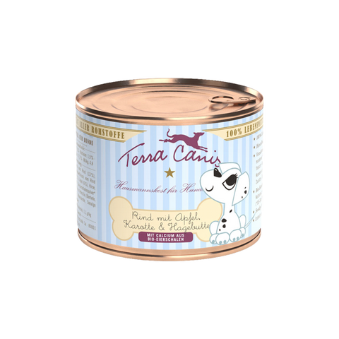 Rind mit Apfel, Karotte und Hagebutte