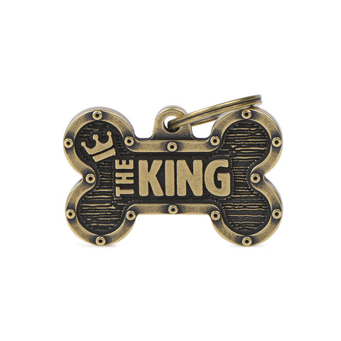 Personalisierbare Hundemarke Knochen "The King" Bronx in Messing