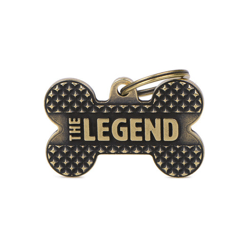 Personalisierbare Hundemarke Knochen "The Legend" Bronx in Messing