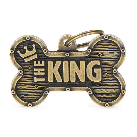 Personalisierbare Hundemarke Knochen "The King" Bronx in Messing